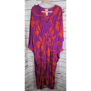 Free People Milkshake Mod Maxi Caftan Dress OS Womens Purple Red Rayon